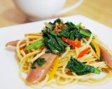 簡単☆ほうれん草のにんにく和風醤油パスタ作り方4写真
