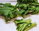 菜の花とパンチェッタのトマトソーススパ作り方1写真