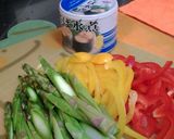さば缶で♪彩り野菜のペペロンチーノ♪作り方1写真