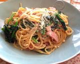 菜の花のエビクリームパスタ作り方4写真