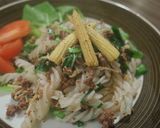牛挽き肉と韮のアジア風米パスタ作り方10写真