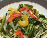 かき菜と新玉ねぎの彩り春パスタ作り方5写真