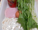 冷凍うどんで水菜とハム炒めのせ温うどん作り方1写真