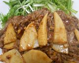 茹でたタケノコと牛細切れ肉の炒め物作り方15写真