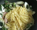 春菊とネギのクリームパスタ作り方3写真