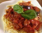 ナスと厚切りベーコンのトマトソースパスタ《大盛り》作り方7写真
