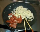 ♪牛肉と蓮根としめじの甘辛炒め煮♪作り方4写真
