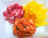 キムチと沢庵と豚肉の炒め物作り方1写真
