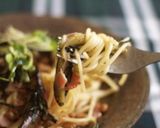 茄子とベーコンと納豆のパスタ。作り方6写真