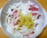 玉ねぎでかさ増し！豚こまの生姜焼き作り方1写真