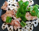 簡単！れんこんとピーマンと鶏もも肉の黒酢炒め作り方9写真