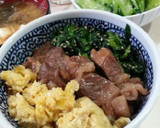 簡単♡三色丼～卵と小松菜ナムルと肉そぼろ作り方6写真