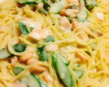 アスパラガスと生サーモンのクリームパスタ作り方6写真