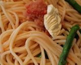 アスパラ入り明太子パスタ温玉のせ♪作り方2写真