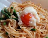 アスパラ入り明太子パスタ温玉のせ♪作り方3写真