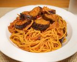 厚切り茄子とベーコンのトマトソースパスタ作り方12写真