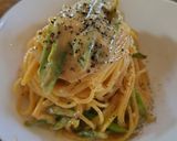グリーンアスパラの釜玉バター醤油パスタ作り方12写真