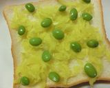 食感ｲｲﾈ☆沢庵×枝豆×胡桃のトースト作り方3写真