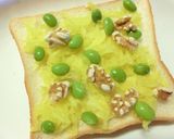 食感ｲｲﾈ☆沢庵×枝豆×胡桃のトースト作り方4写真