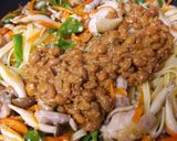 鶏肉と野菜の納豆パスタ作り方6写真