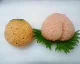 キャラ弁❈果物おにぎり♡みかん＆桃作り方4写真