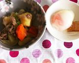 超簡単！肉じゃがの温泉卵のせ作り方1写真