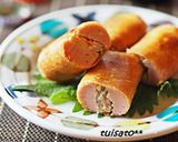 ＊おからリメイク：魚ニソで挟む焼き春巻き作り方4写真