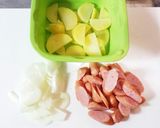 じゃが芋とｳｲﾝﾅｰのガリ醤油マヨ炒め☆作り方1写真
