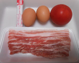 豚ばら肉とトマトと卵の３点炒め青葱のせ作り方1写真