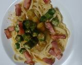 焼きナスとオクラとベーコンの夏パスタ作り方6写真