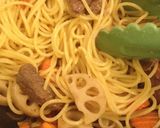 レンコンと牛肉の和風パスタ、わさび風味も作り方4写真