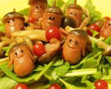 どんぐりソーセー人と木の子のホットサラダ作り方9写真