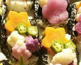 小さな押し寿司☆野菜の自然色でケーキ風作り方7写真