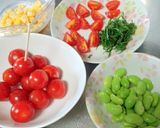 プチトマトと枝豆とコーンの炊き込みご飯作り方1写真