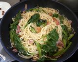 つるむらさきとベーコン☆めんつゆパスタ作り方9写真