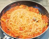 簡単☺秋刀魚のトマトソースパスタ作り方10写真