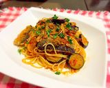 秋刀魚と秋茄子のトマトソースパスタ作り方4写真