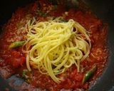 サラミとアスパラ＆小松菜のトマトパスタ作り方6写真