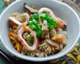 土鍋で炊飯☆イカ墨炊込みご飯作り方7写真