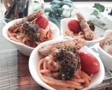 トマトソースパスタ✿白身魚揚焼き添え作り方8写真