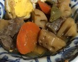 煮汁がおいしい！卵入り巾着と根菜の煮物作り方5写真