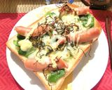 白葱の青いﾄｺとウィンナーのトースト作り方6写真