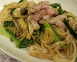 小松菜と油揚げのパスタ＊麺つゆバター作り方9写真