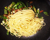 なめことオクラの和風マヨパスタ、温玉乗せ作り方6写真