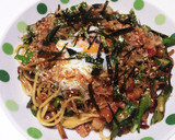 なめことオクラの和風マヨパスタ、温玉乗せ作り方10写真