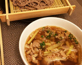 風邪にも！鴨南蛮風♪豚肉とネギのつけ蕎麦作り方4写真