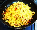 余った豚肉消費！ナスとトマトのパスタ作り方3写真