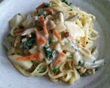 カブとごぼうのクリームパスタ作り方7写真