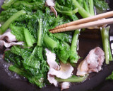わさび菜と豚ばら肉の卵とじ作り方9写真