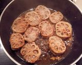 れんこんの挽き肉はさみ焼き♪照り焼き風作り方6写真